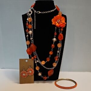 Orange Floral Jewelry Set